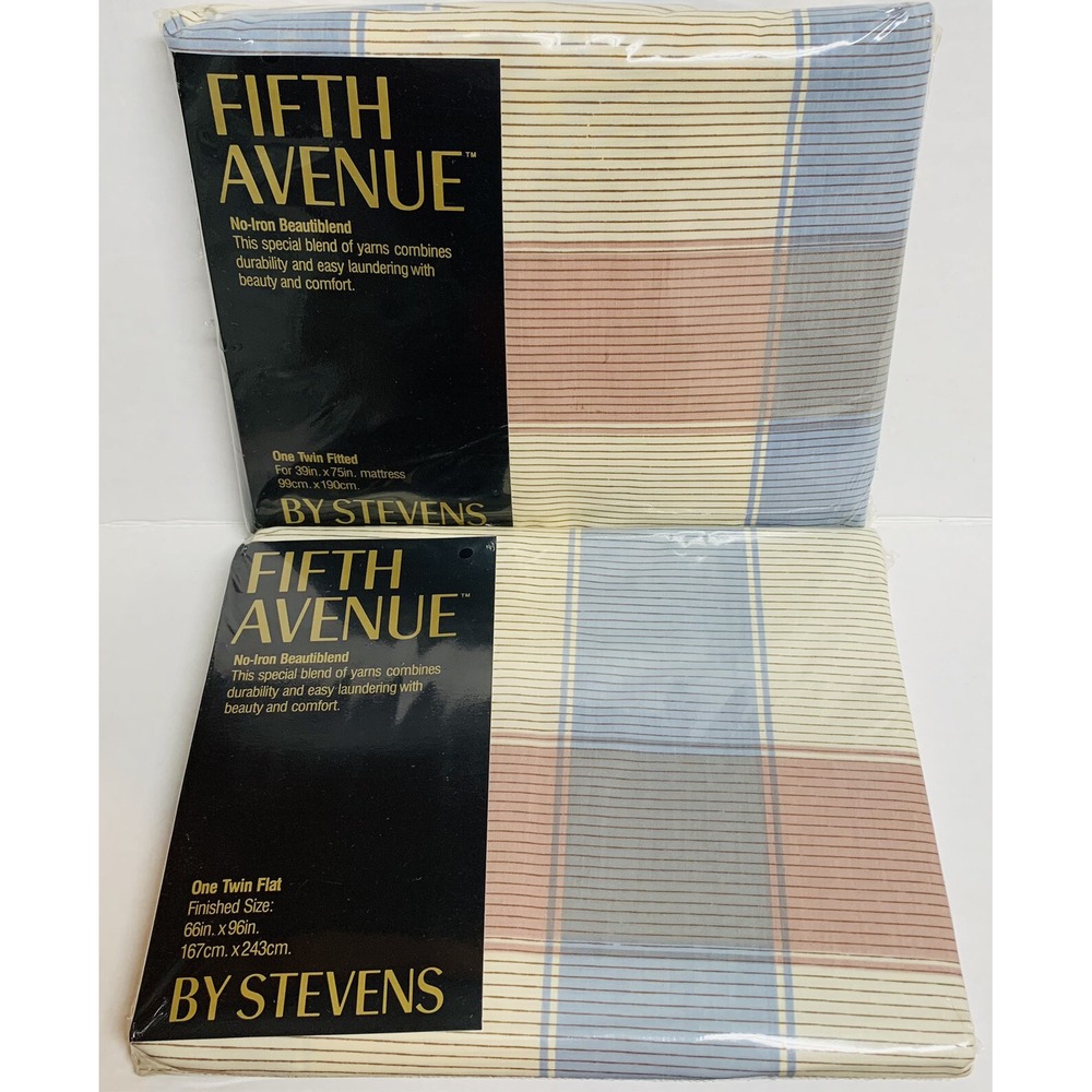 Vintage Fifth Ave Stevens No Iron Twin Flat & Fitted Sheet Set Retro NOS NEW